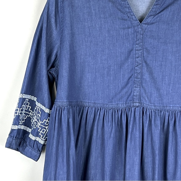 National | Prairie Vintage Style Embroidered Chambray Midi Dress | M - Picture 4 of 10